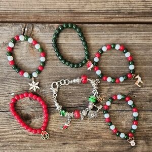 Bundle Lot of Christmas‎ Charm Bracelets Beaded